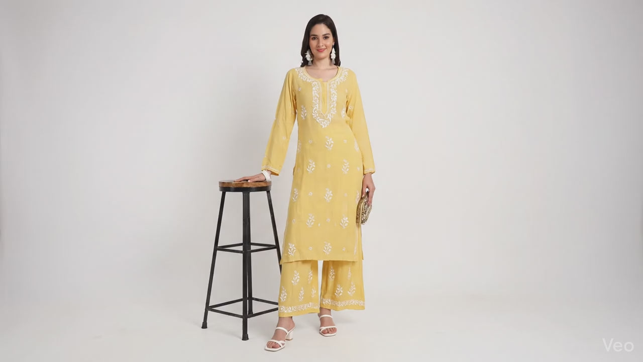Lucknow Chikankari Hand Embroidered Kurta and Palazzo Set Modal Cotton