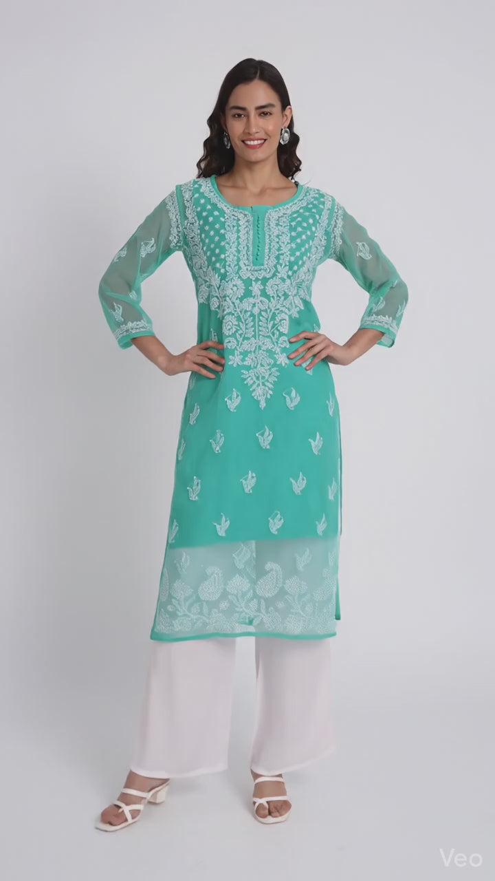Lucknow Chikankari Hand Embroidered Kurta with Matching Inner, Georgette