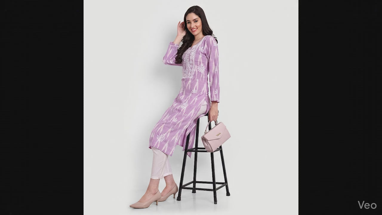 Lucknow Chikankari Hand Embroidered  Kurta  Ikat Cotton