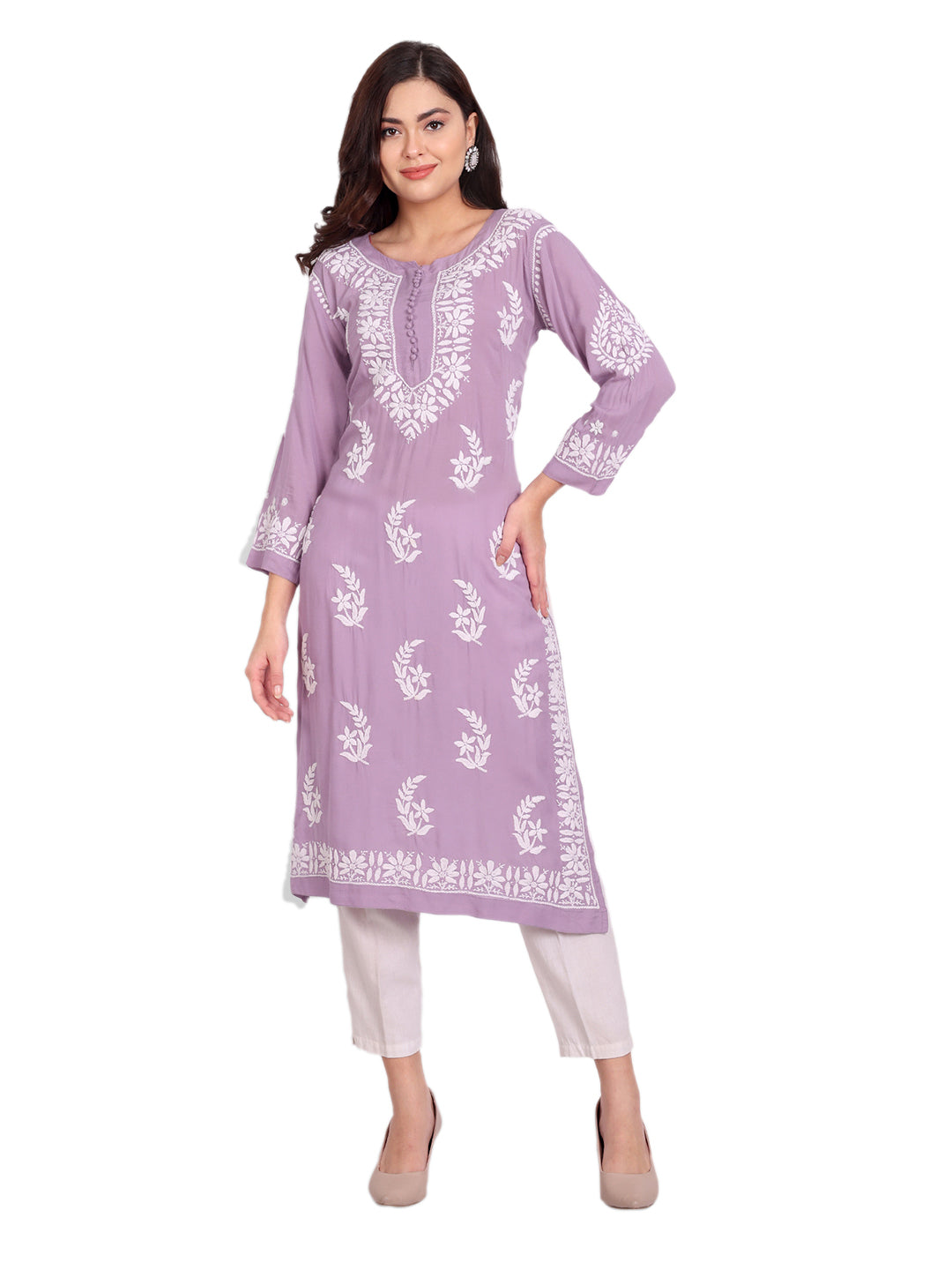 Lucknow Chikankari Hand Embroidered Long kurta for Women  Modal Cotton