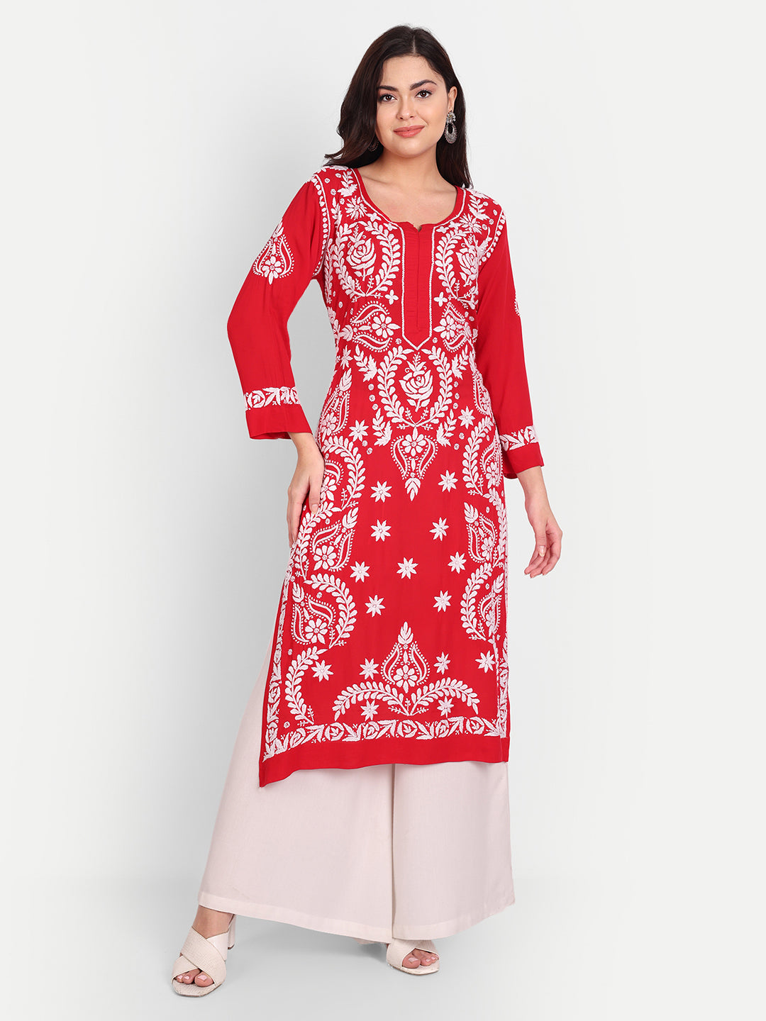 Lucknow Chikankari Hand Embroidered Long kurta  Modal Cotton