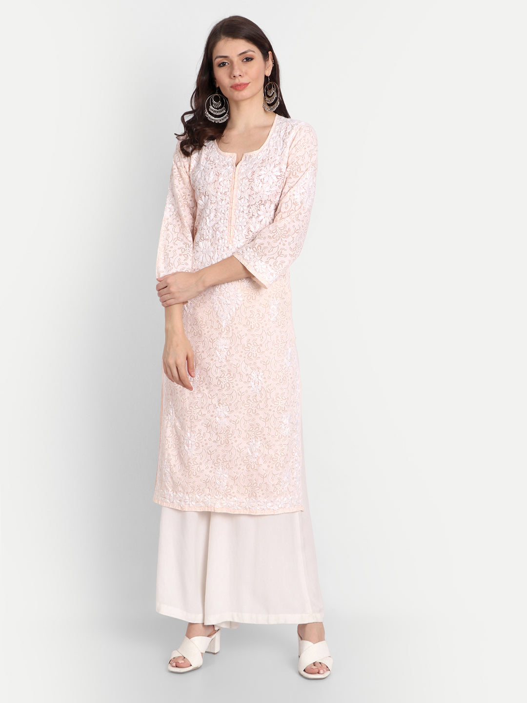 Lucknow Chikankari Hand Embroidered Kurti Brasso Cotton