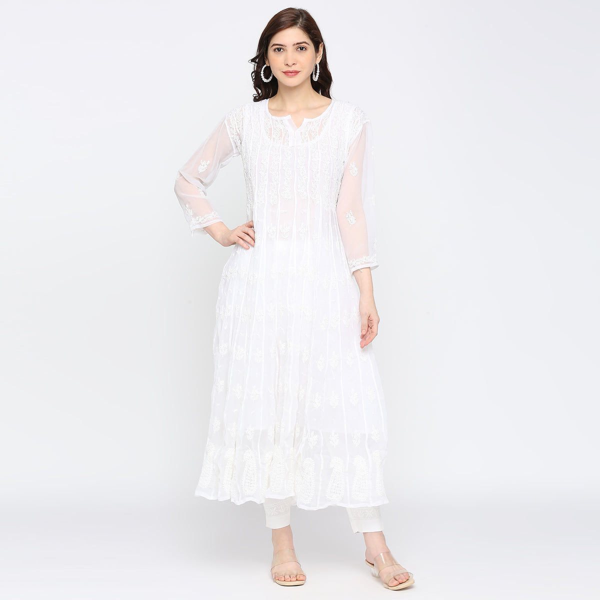 Lucknow Chikankari Hand embroidered 56Kali  Anarkali Kurta