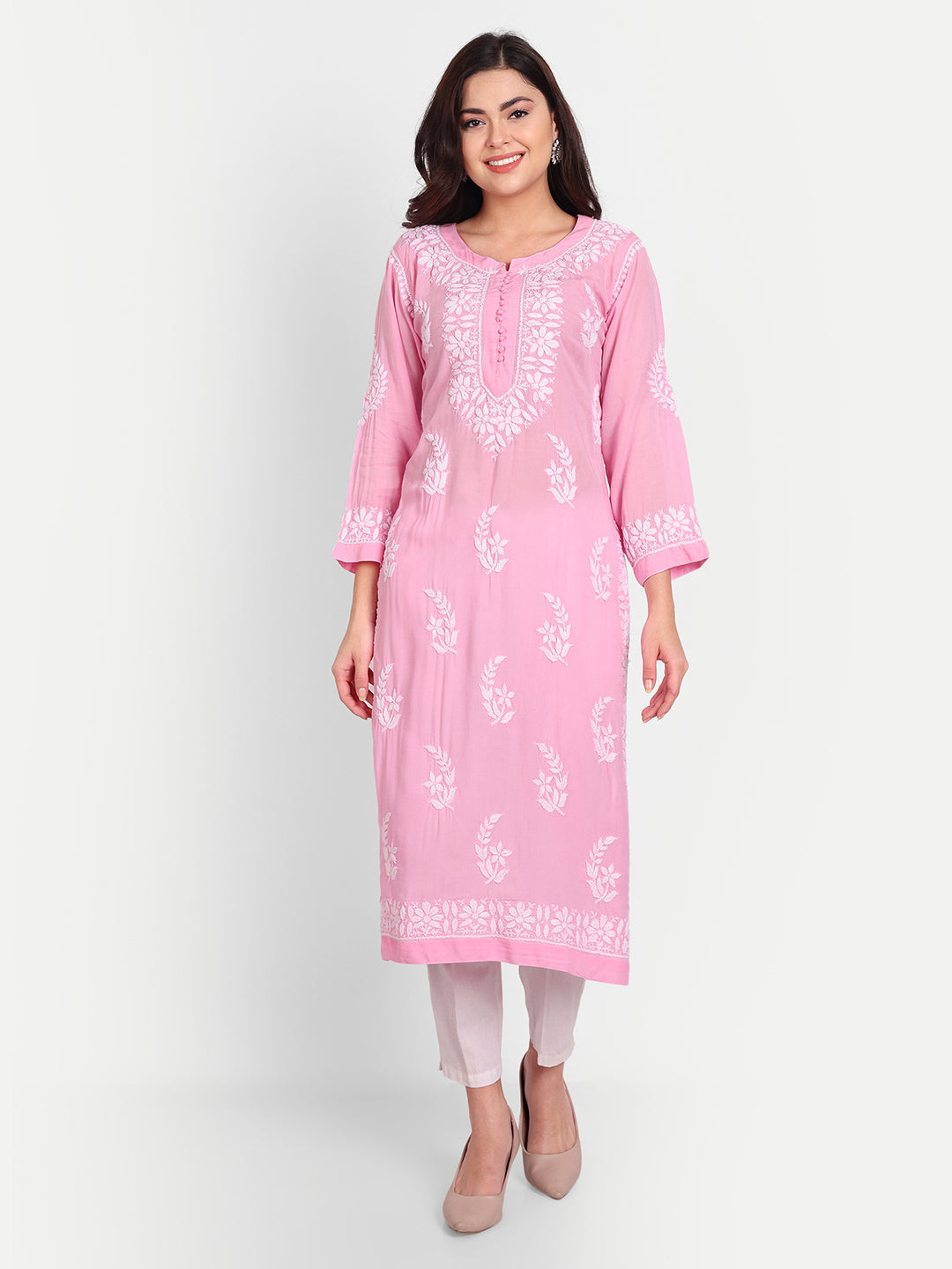 Lucknow Chikankari Hand Embroidered Long kurta for Women  Modal Cotton