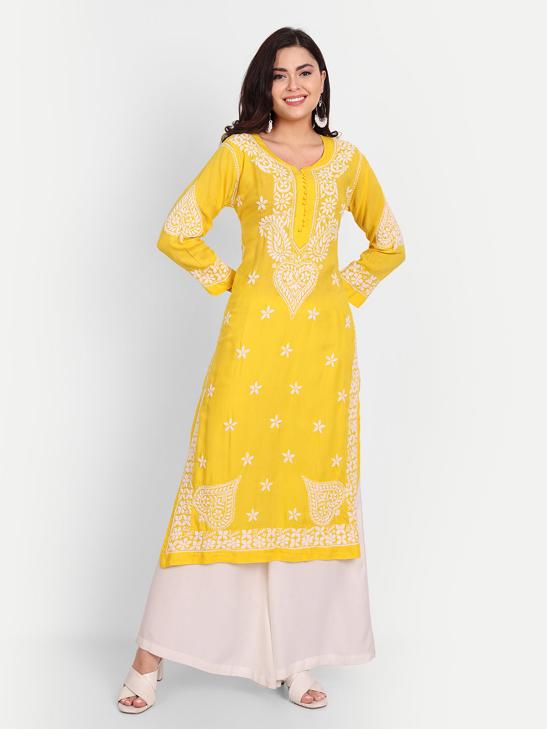 Lucknow Chikankari Hand Embroidered Long kurta for Women  Modal Cotton