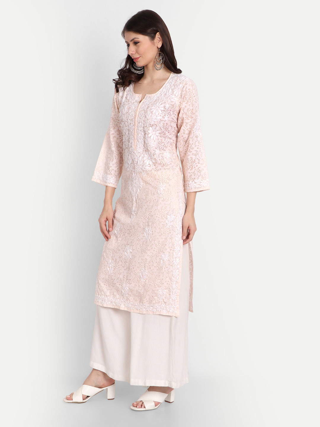 Lucknow Chikankari Hand Embroidered Kurti Brasso Cotton