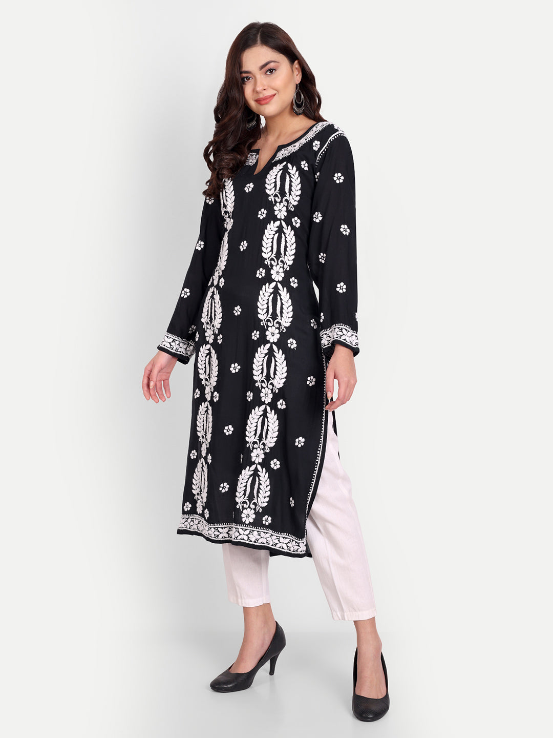 Lucknow Chikankari Hand Embroidered Long kurta  Modal Cotton