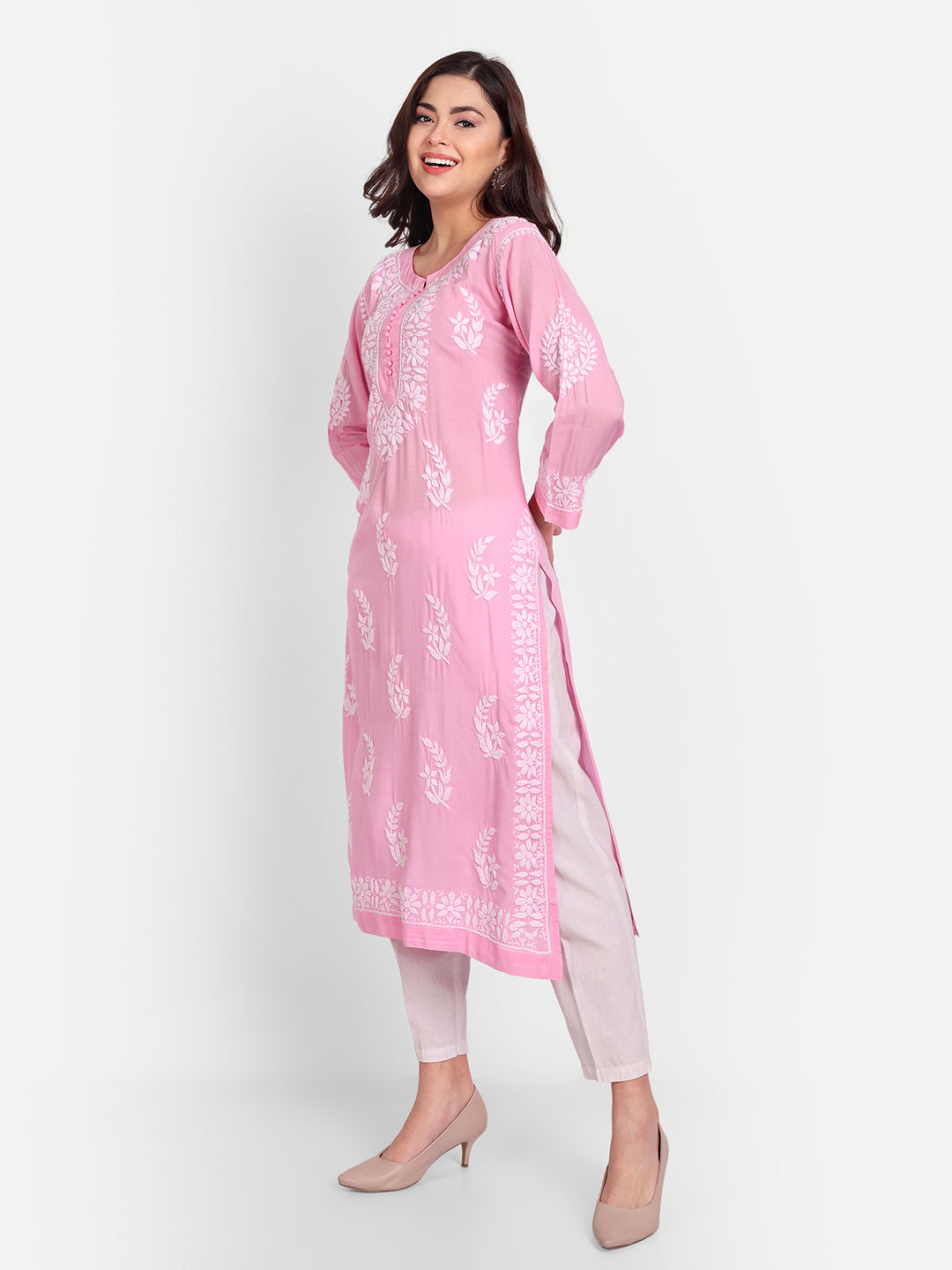 Lucknow Chikankari Hand Embroidered Long kurta for Women  Modal Cotton