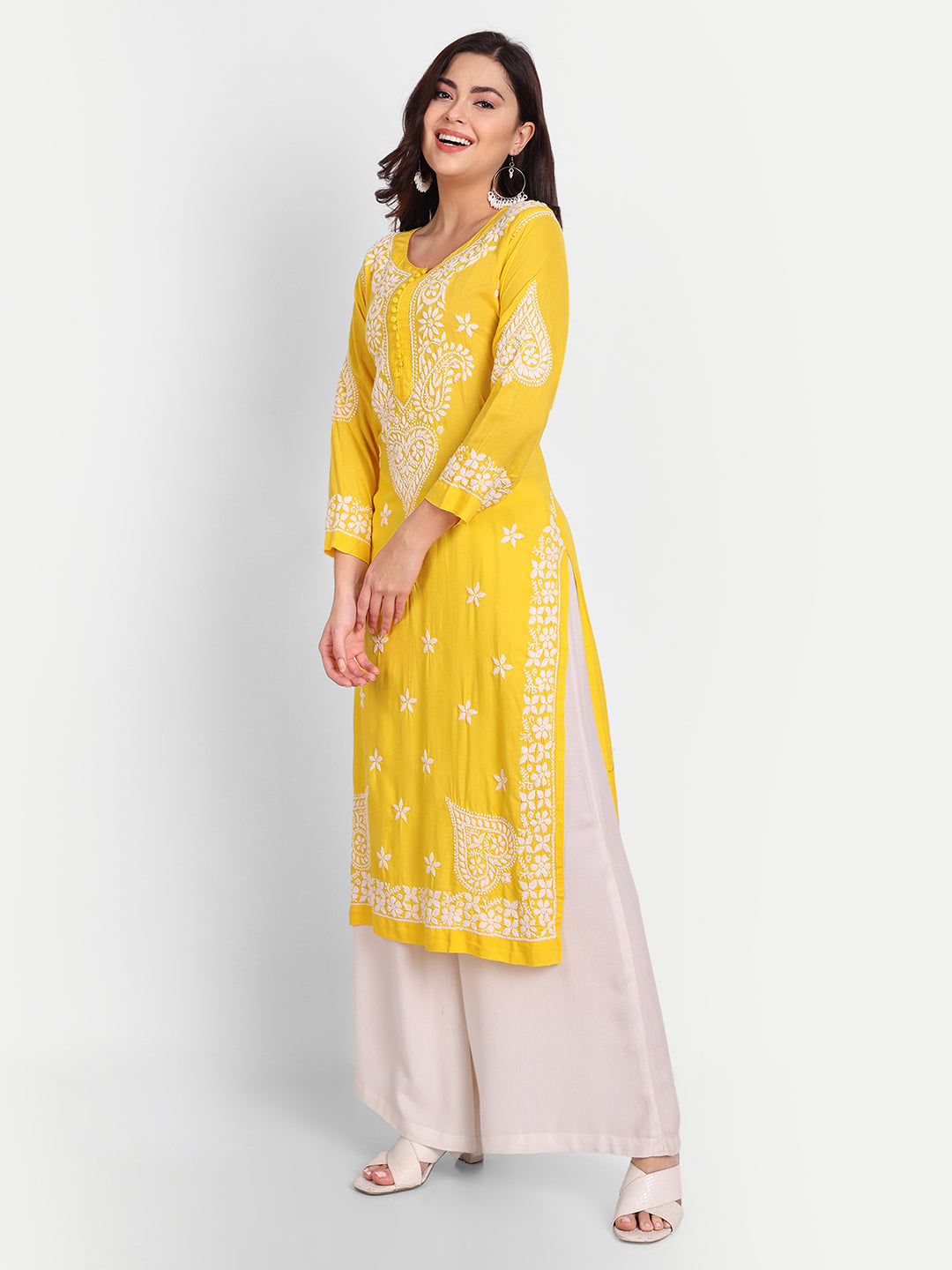 Lucknow Chikankari Hand Embroidered Long kurta for Women  Modal Cotton