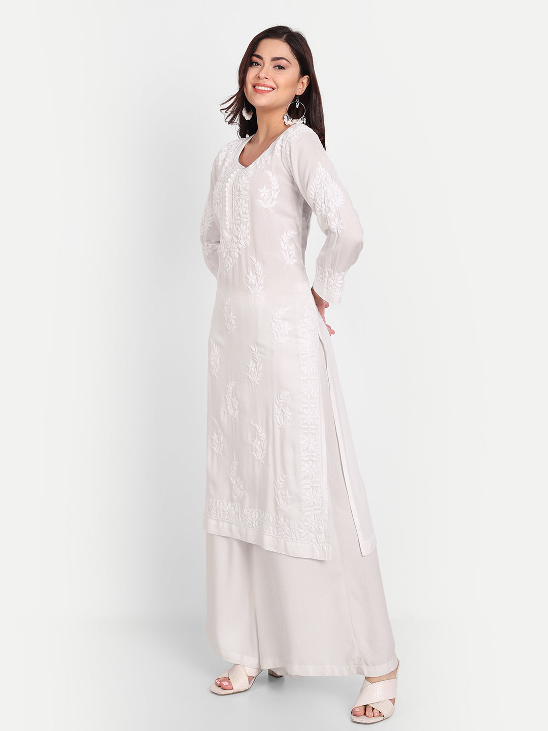 Lucknow Chikankari Hand Embroidered Long kurta for Women  Modal Cotton