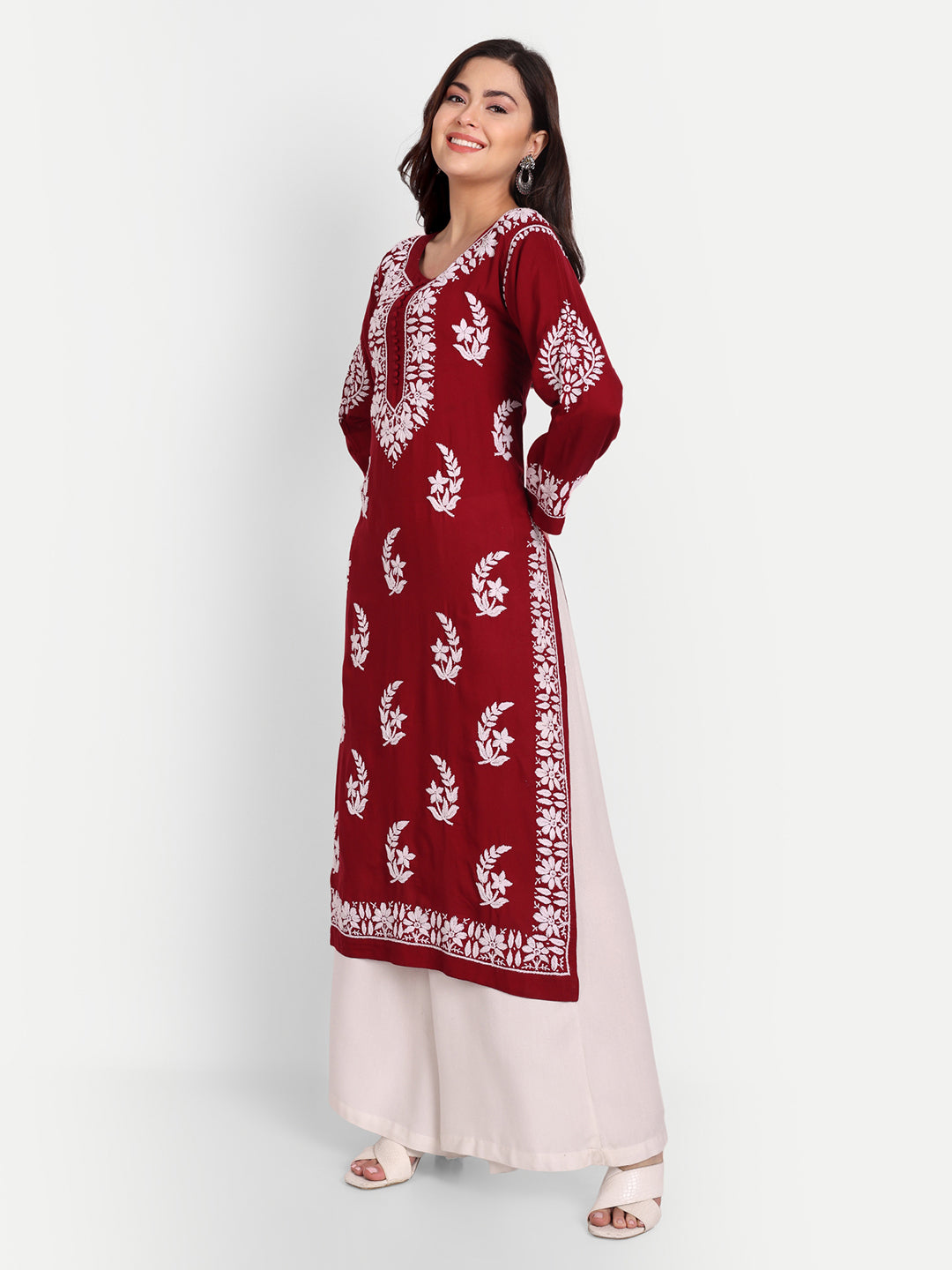 Lucknow Chikankari Hand Embroidered Long kurta for Women  Modal Cotton