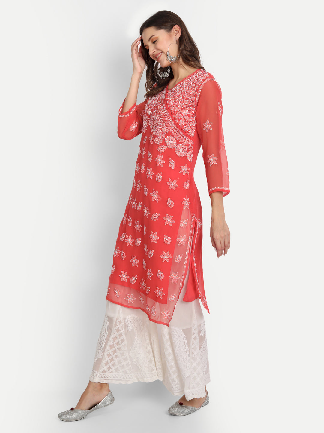 Buy online Ada Hand Embroidered White Georgette Lucknow Chikankari Kurta  With Slip from Kurta Kurtis for Women by Ada for 2289 at 0 off  2023  Limeroadcom