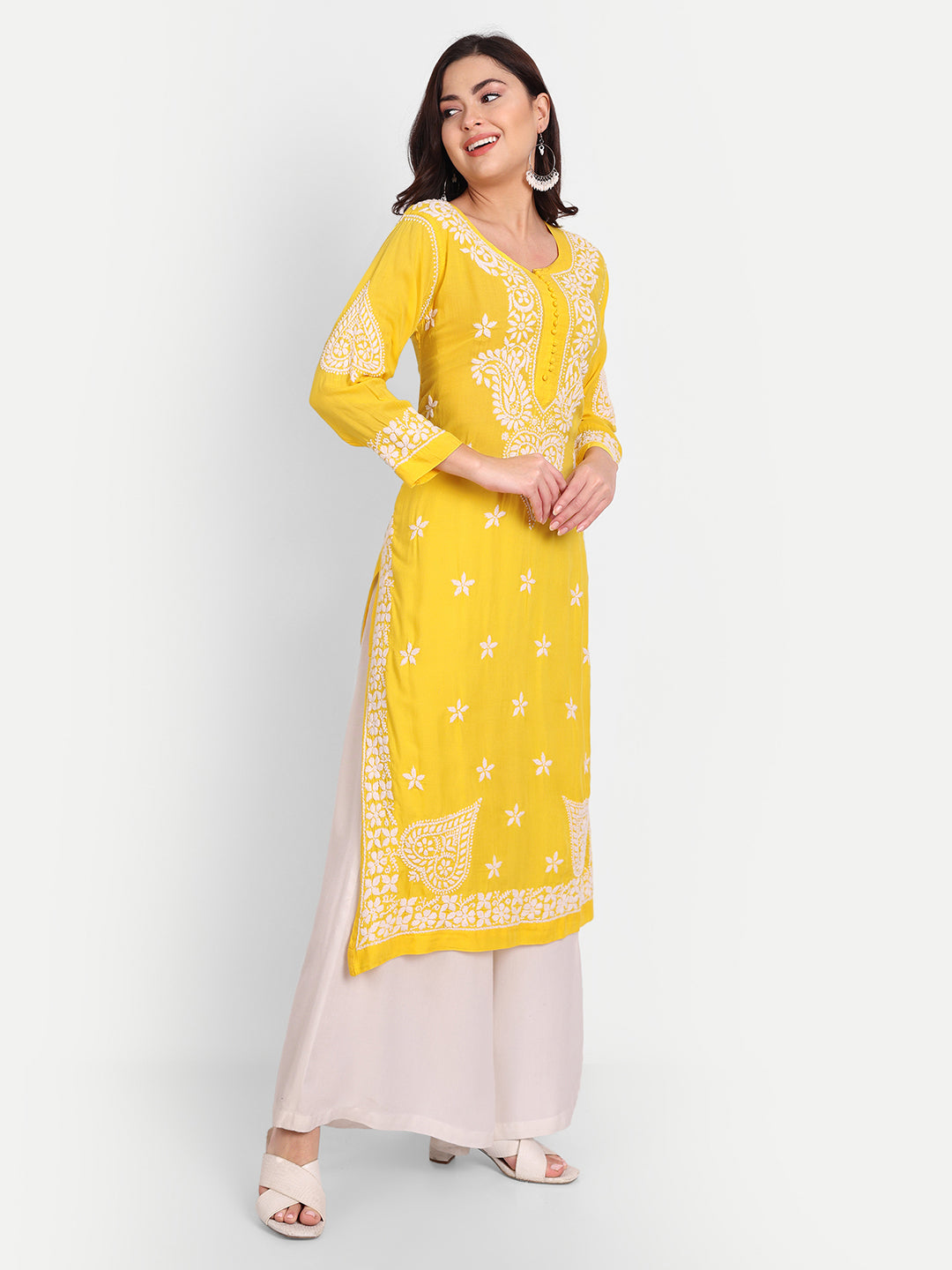 Lucknow Chikankari Hand Embroidered Long kurta for Women  Modal Cotton