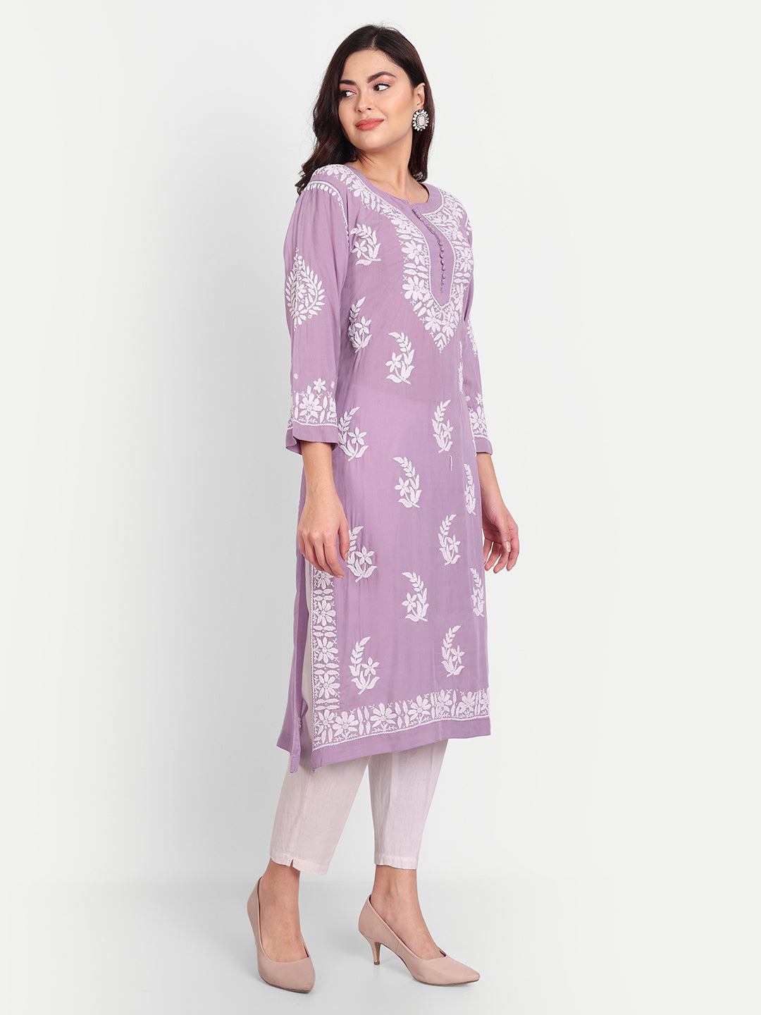 Lucknow Chikankari Hand Embroidered Long kurta for Women  Modal Cotton