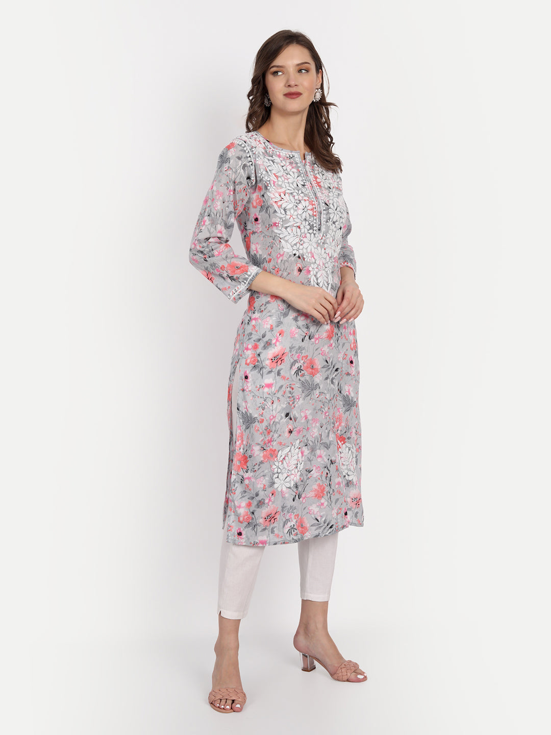 Lucknow Chikankari Hand Embroidered Long Kurta Mulmul