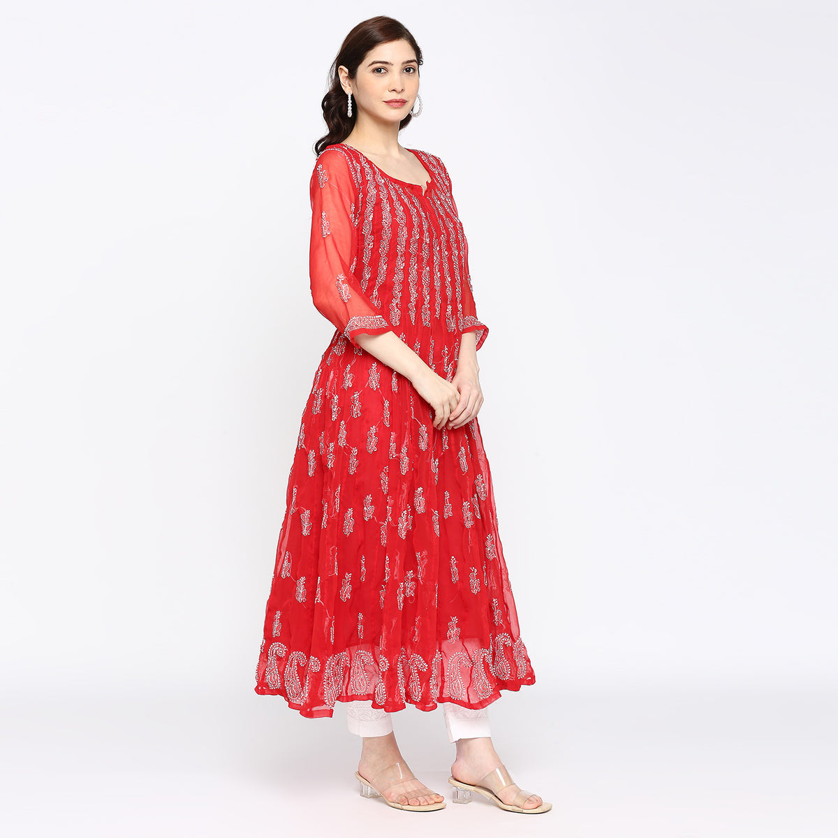 Lucknow Chikankari Hand embroidered 56Kali  Anarkali Kurta