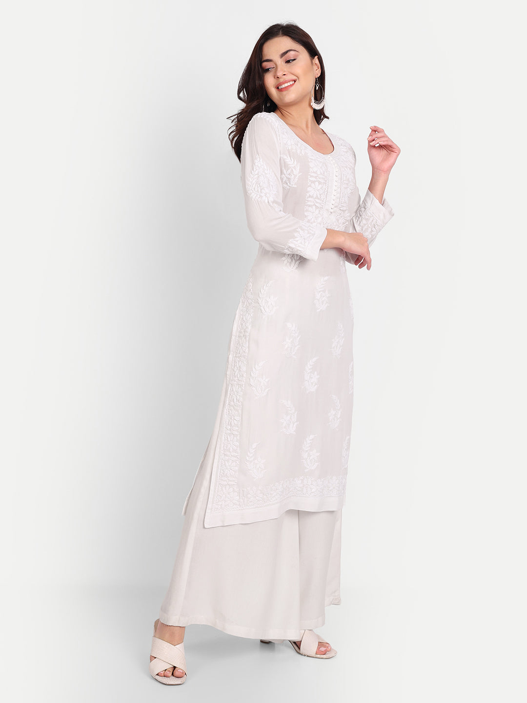 Lucknow Chikankari Hand Embroidered Long kurta for Women  Modal Cotton