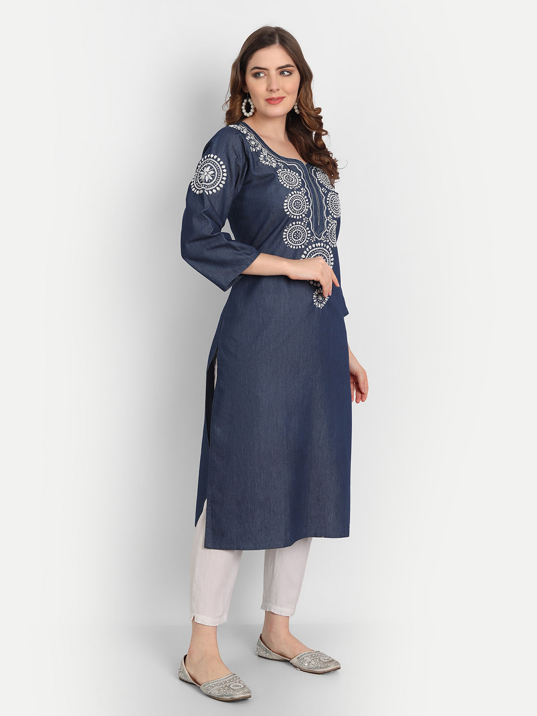 Buy Denim Blue Chikankari Kurta for Women, Modal Silk Lucknowi Kurta,  Indian Handmade Kurta for Jeans, Kurta Pant Set Online in India - Etsy