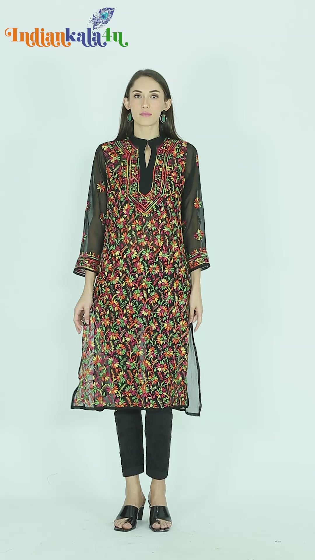 Lucknow Chikankari Hand Embroidered Long Kurti for Women, Plus Sizes