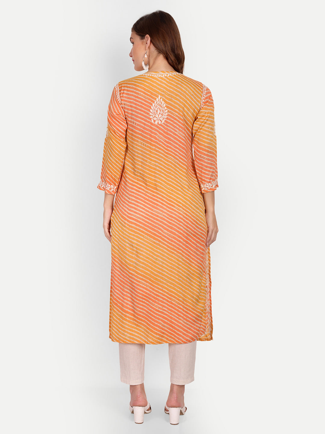 Lucknow Chikankari Hand Embroidered Leheriya Nyra cut Kurta