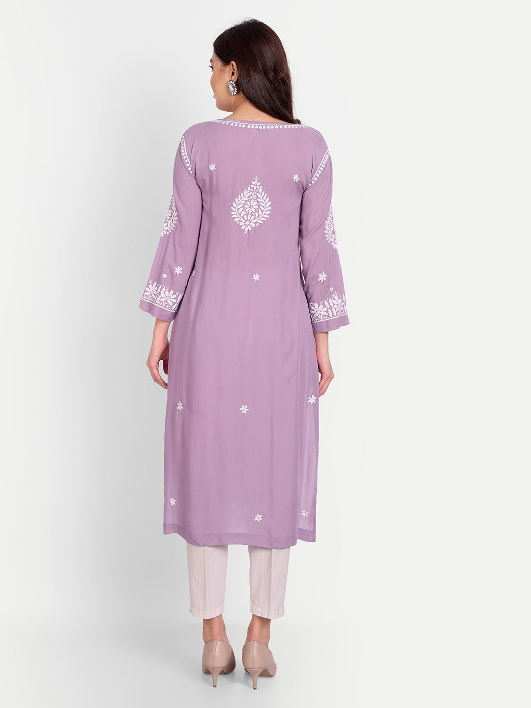 Lucknow Chikankari Hand Embroidered Long kurta for Women  Modal Cotton