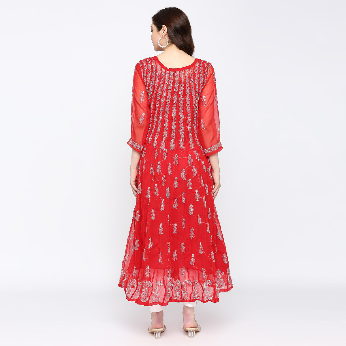 Lucknow Chikankari Hand embroidered 56Kali  Anarkali Kurta