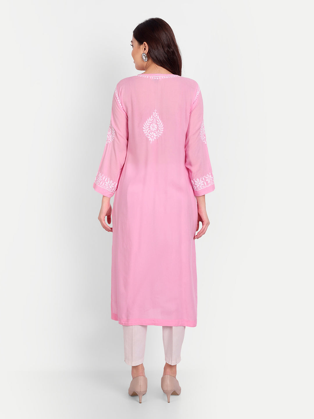 Lucknow Chikankari Hand Embroidered Long kurta for Women  Modal Cotton