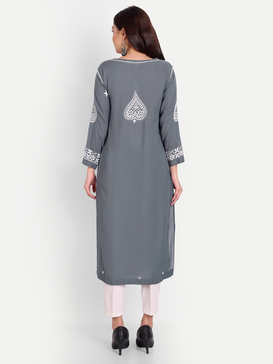 Lucknow Chikankari Hand Embroidered Long kurta for Women  Modal Cotton