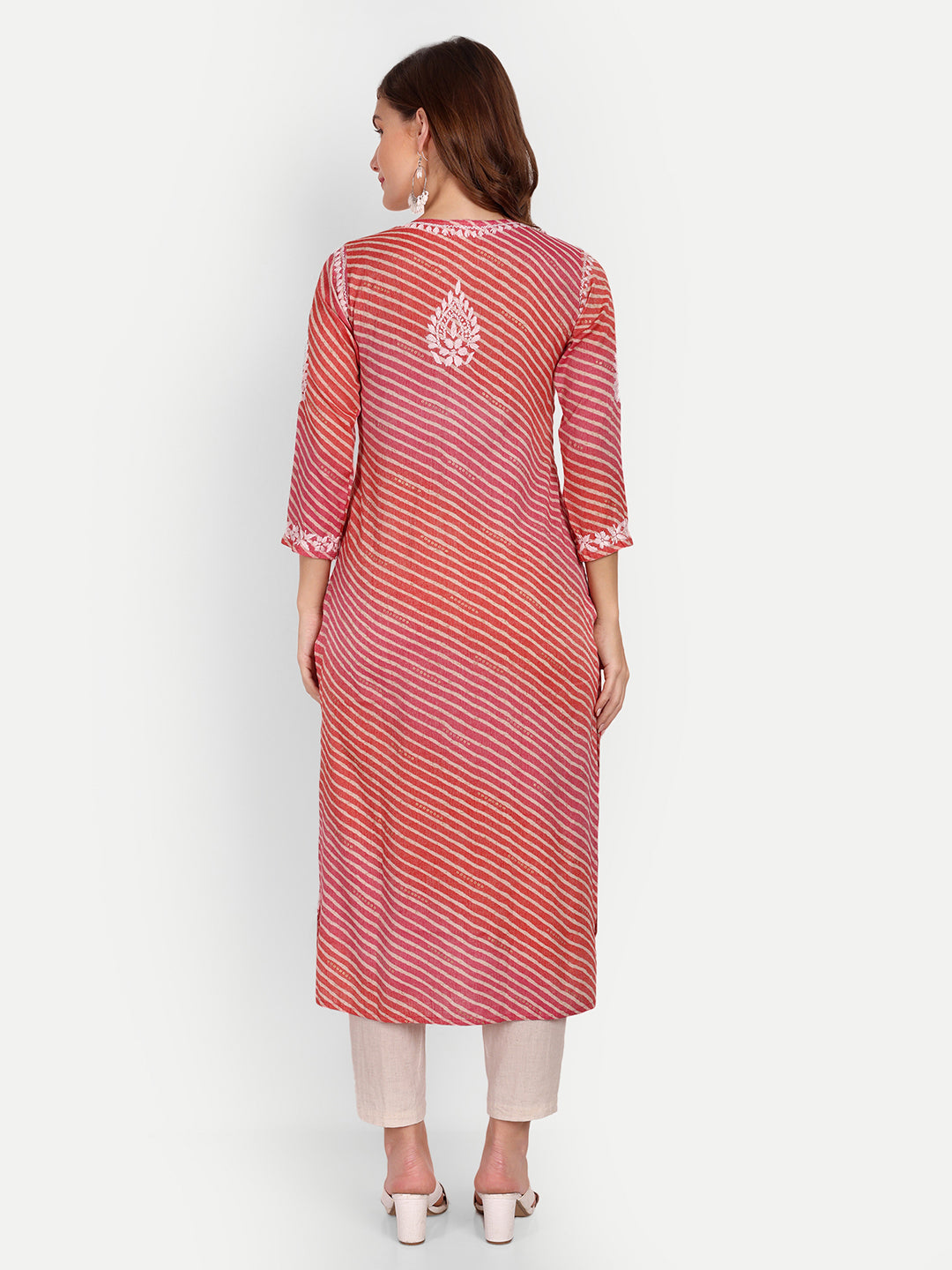 Lucknow Chikankari Hand Embroidered Leheriya Nyra cut Kurta