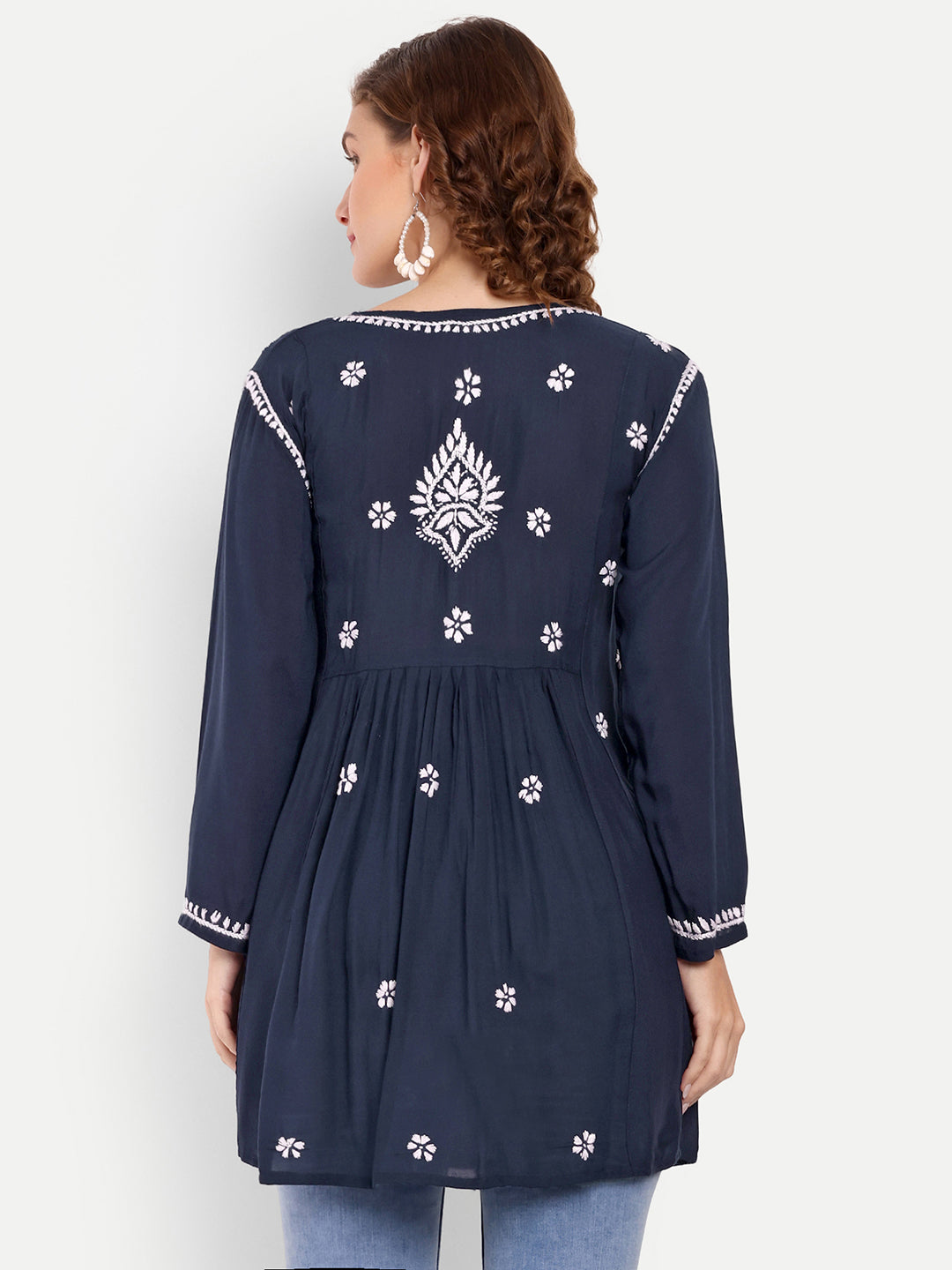 Lucknow Chikankari Hand Embroidered Peplum Fit and Flared Top Short Kurta