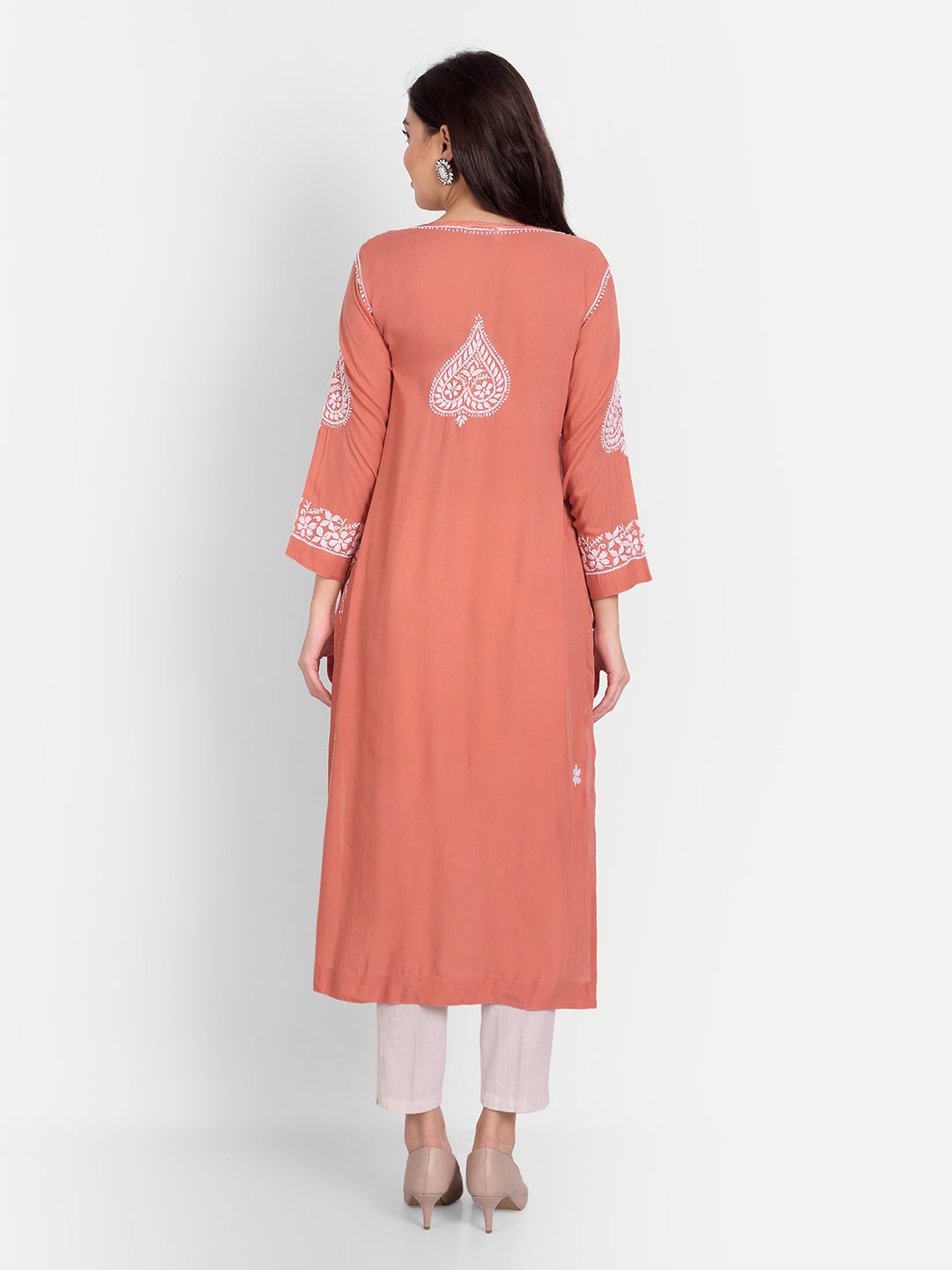 Lucknow Chikankari Hand Embroidered Long kurta for Women  Modal Cotton