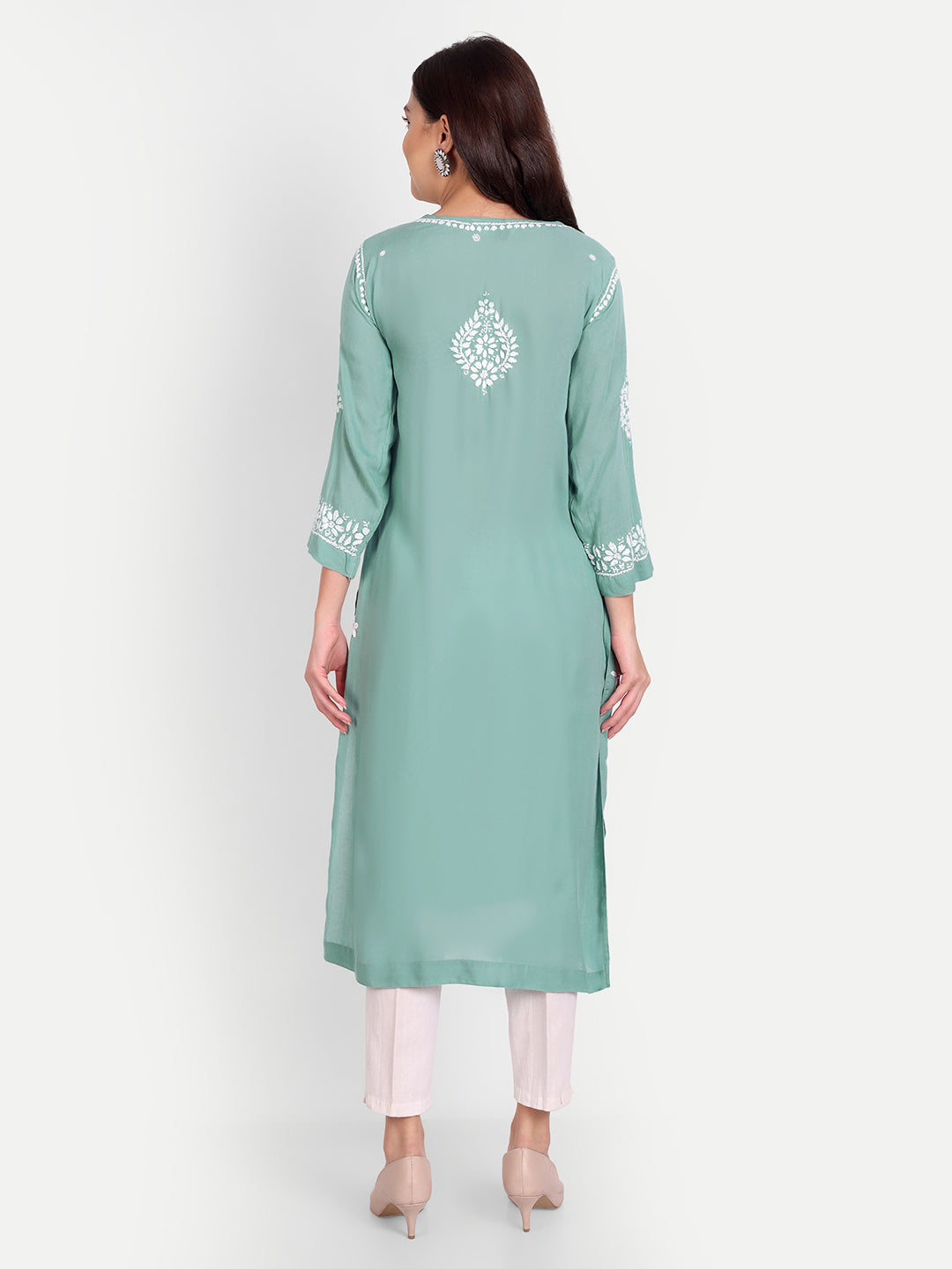 Lucknow Chikankari Hand Embroidered Long kurta for Women  Modal Cotton