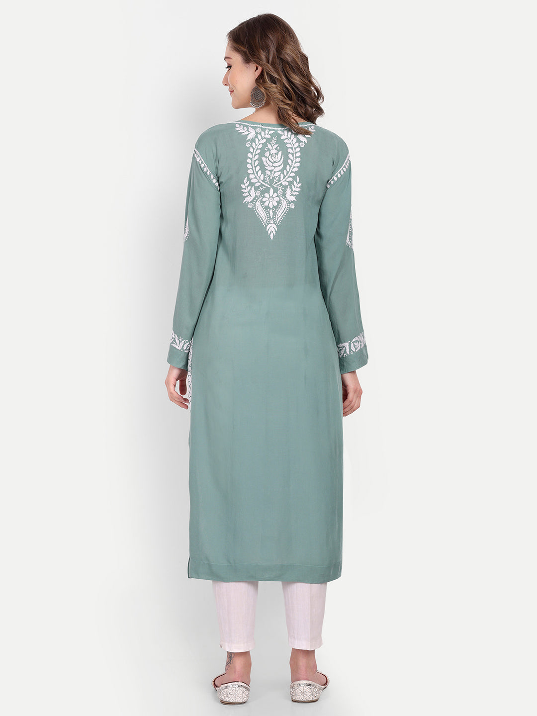 Lucknow Chikankari Hand Embroidered Long kurta  Modal Cotton