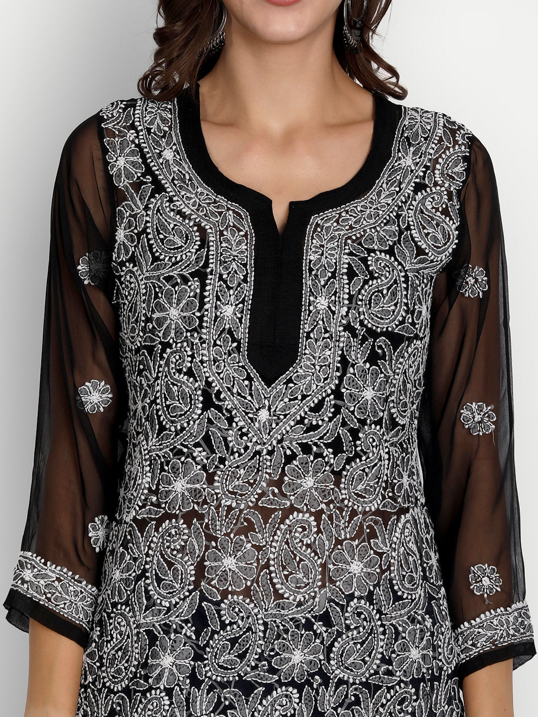 Lucknow Chikankari Hand Embroidered Top Georgette Black