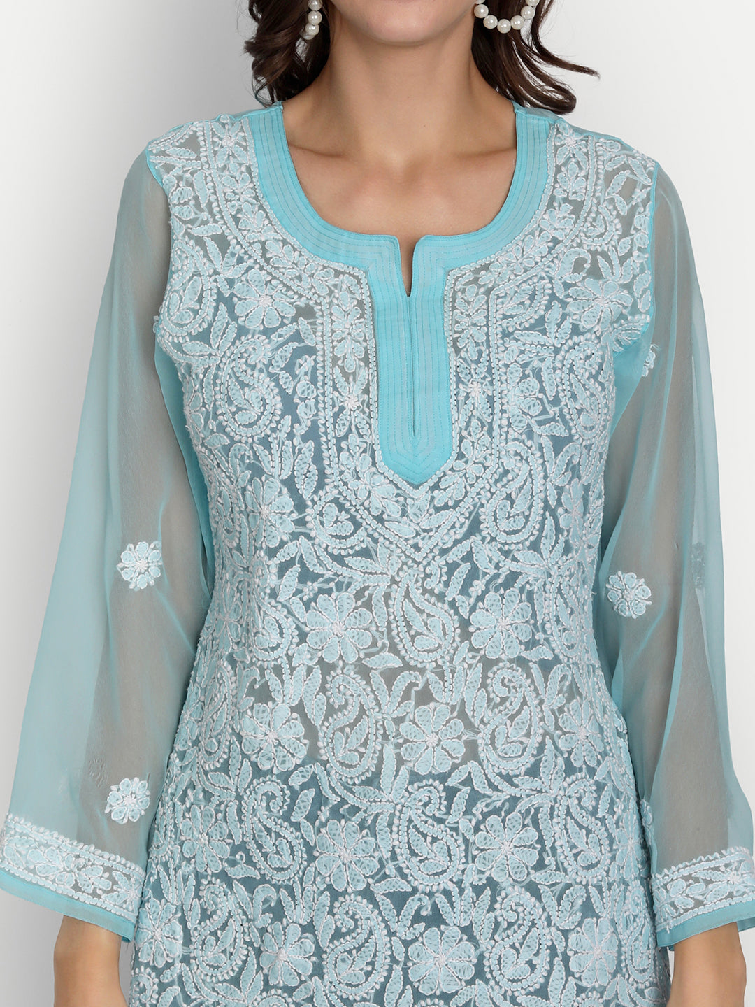 Lucknow Chikankari Hand Embroidered Top Georgette