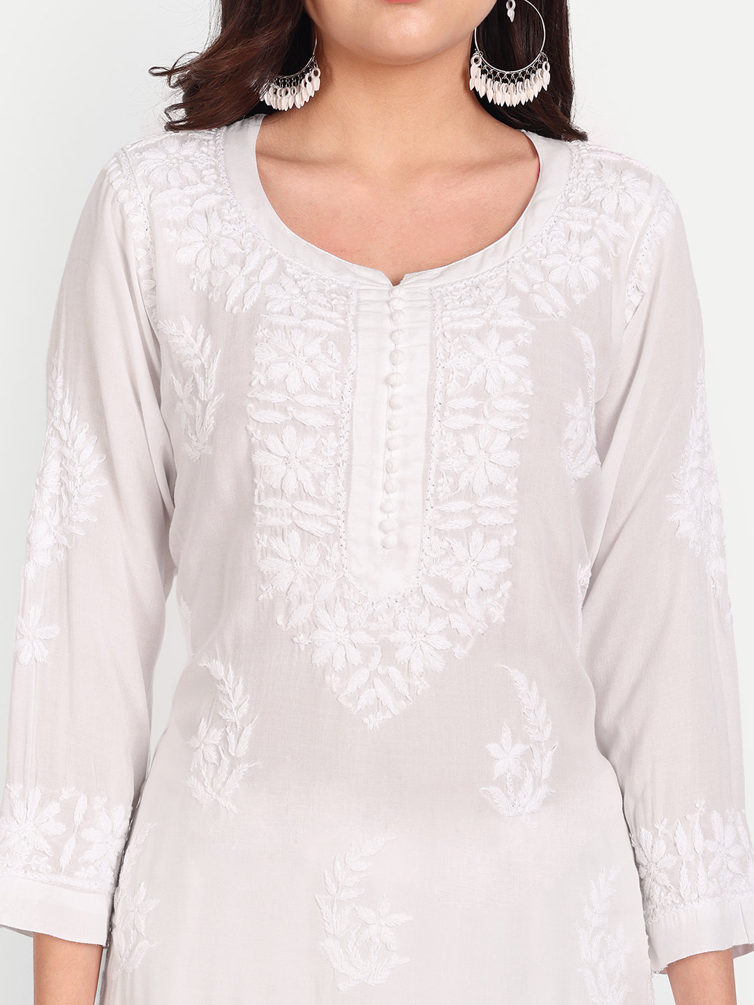 Lucknow Chikankari Hand Embroidered Long kurta for Women  Modal Cotton