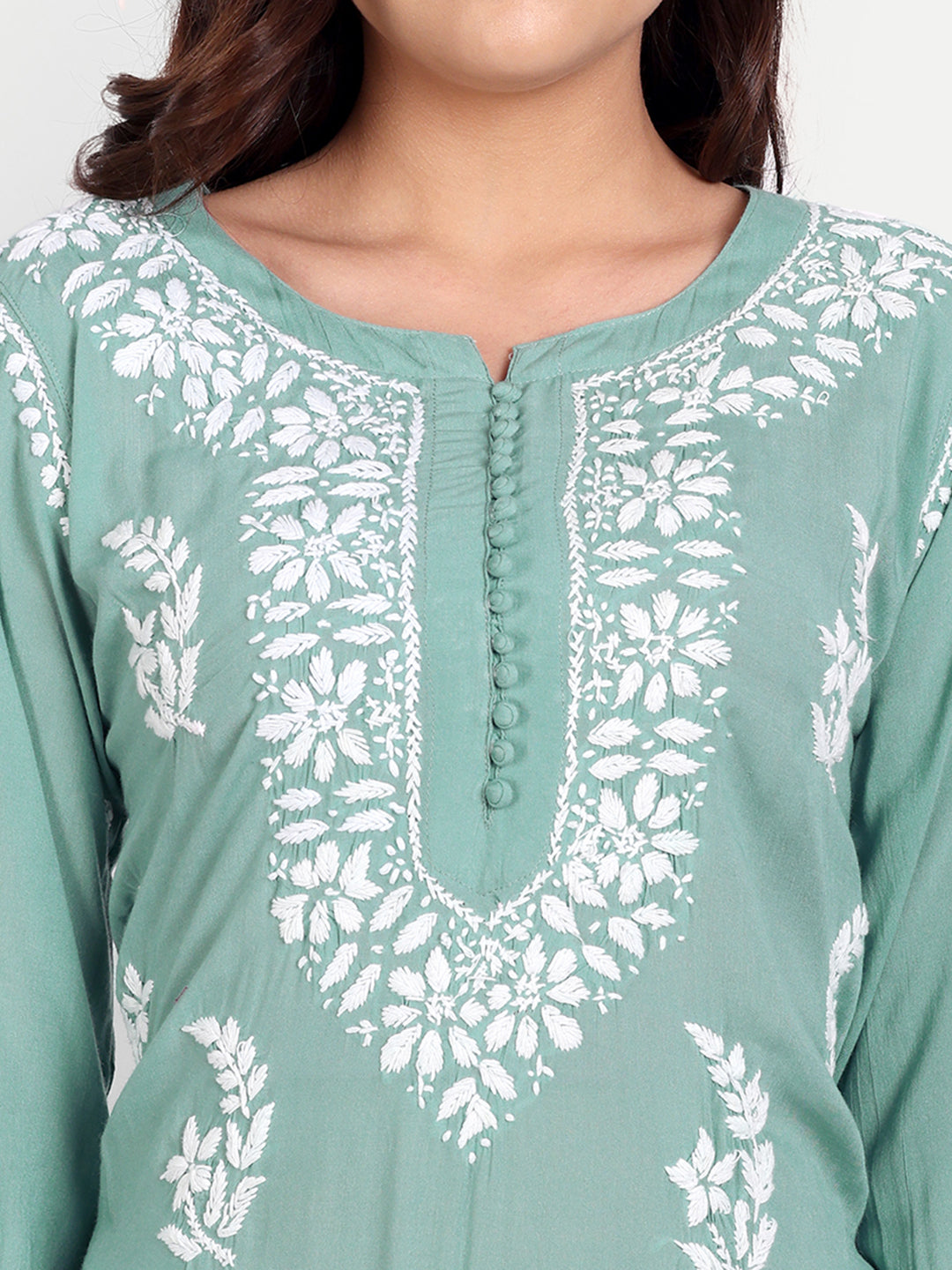 Lucknow Chikankari Hand Embroidered Long kurta for Women  Modal Cotton