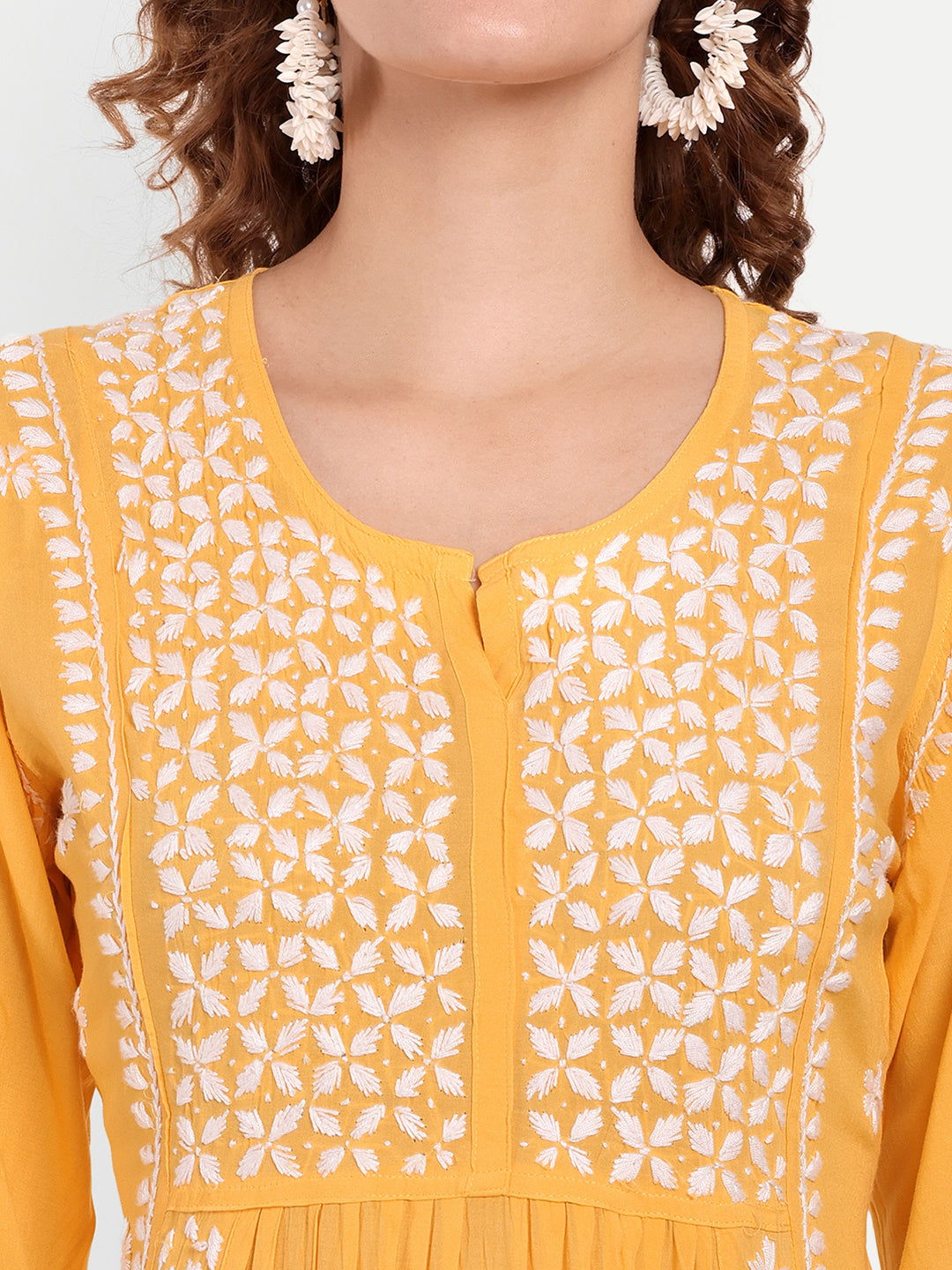 Lucknow Chikankari Hand Embroidered Peplum Fit and Flared Top Short Kurta