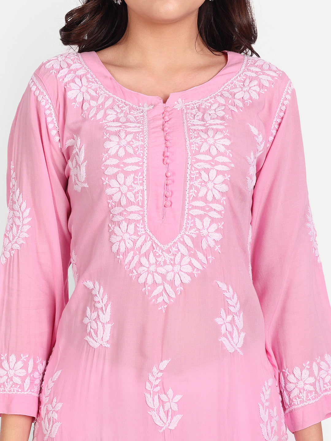 Lucknow Chikankari Hand Embroidered Long kurta for Women  Modal Cotton