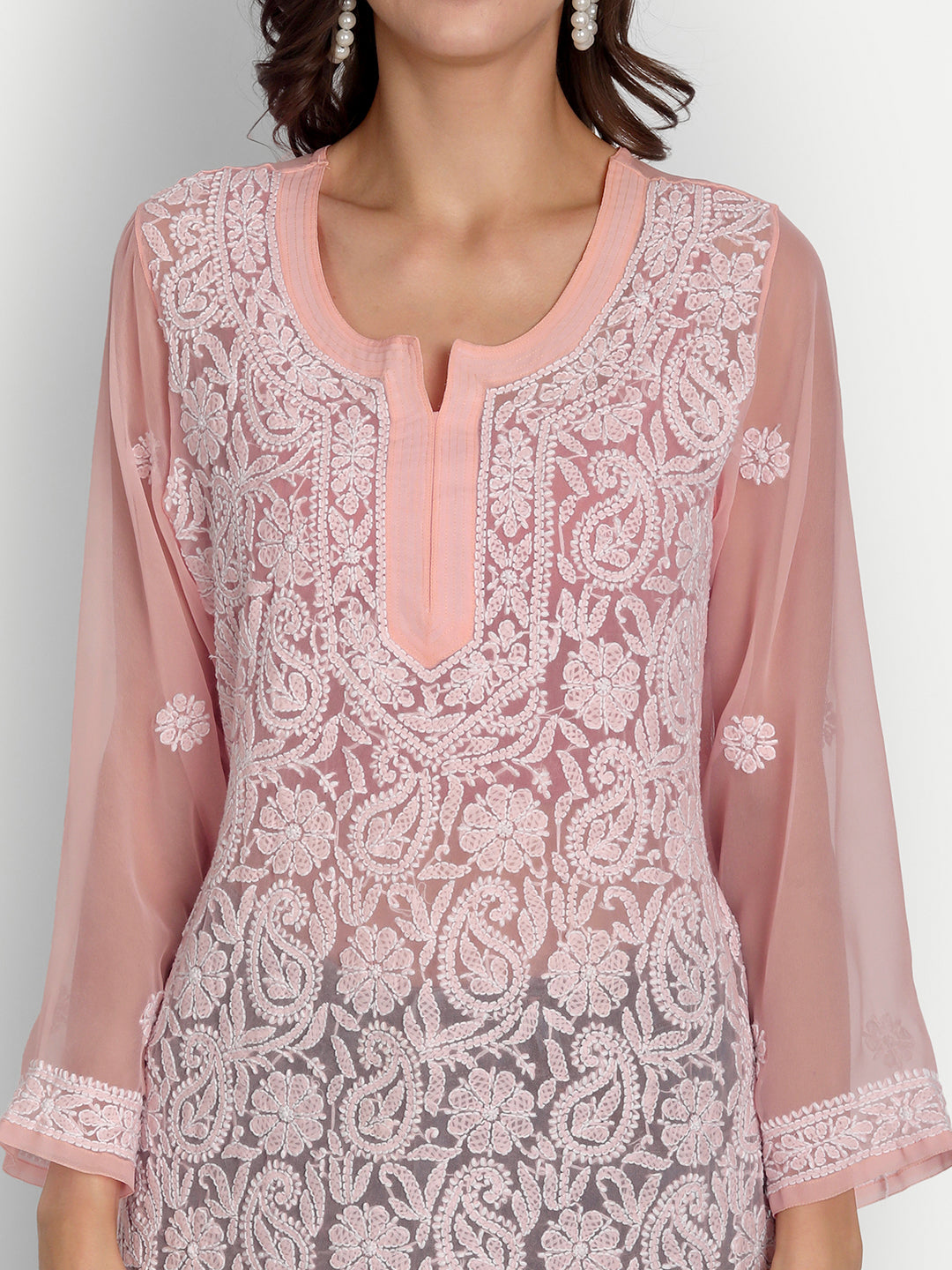 Lucknow Chikankari Hand Embroidered Top Georgette