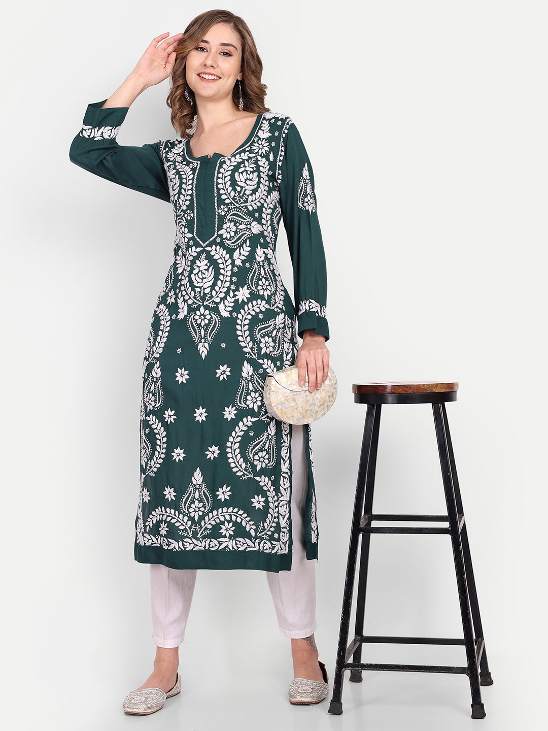 Lucknow Chikankari Hand Embroidered Long kurta  Modal Cotton