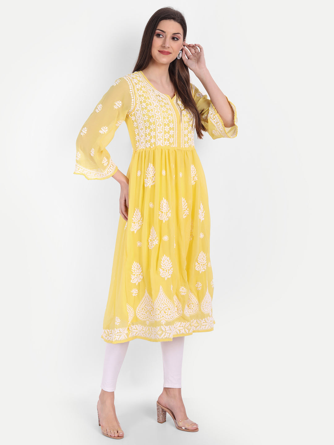 Buy Exotic India PorcelainRose Long Kurta TopKameez from Lucknow with Chi   PinkGarment Size 42 at Amazonin