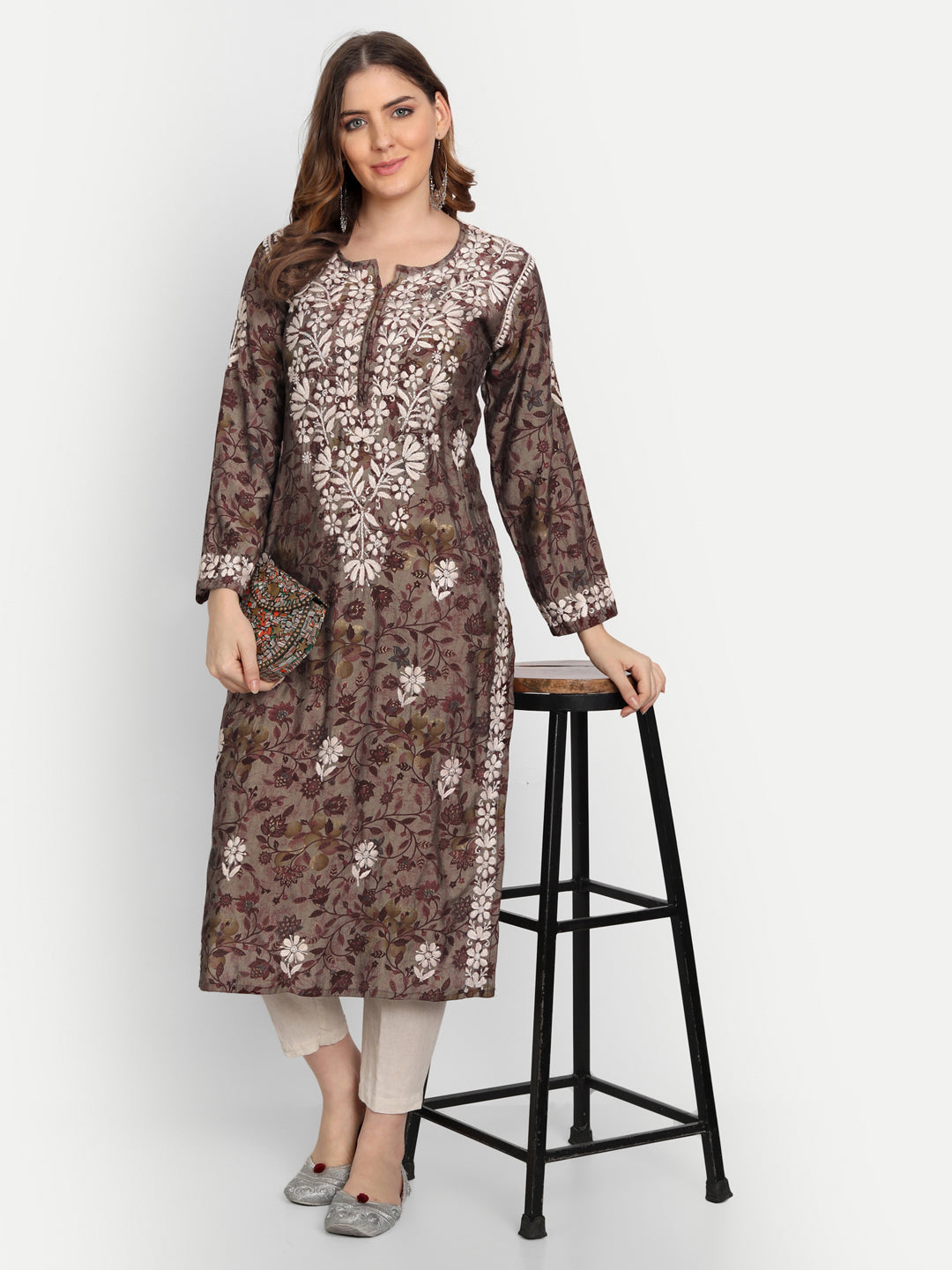 Lucknow Chikankari Hand Embroidered Kurta Muslin