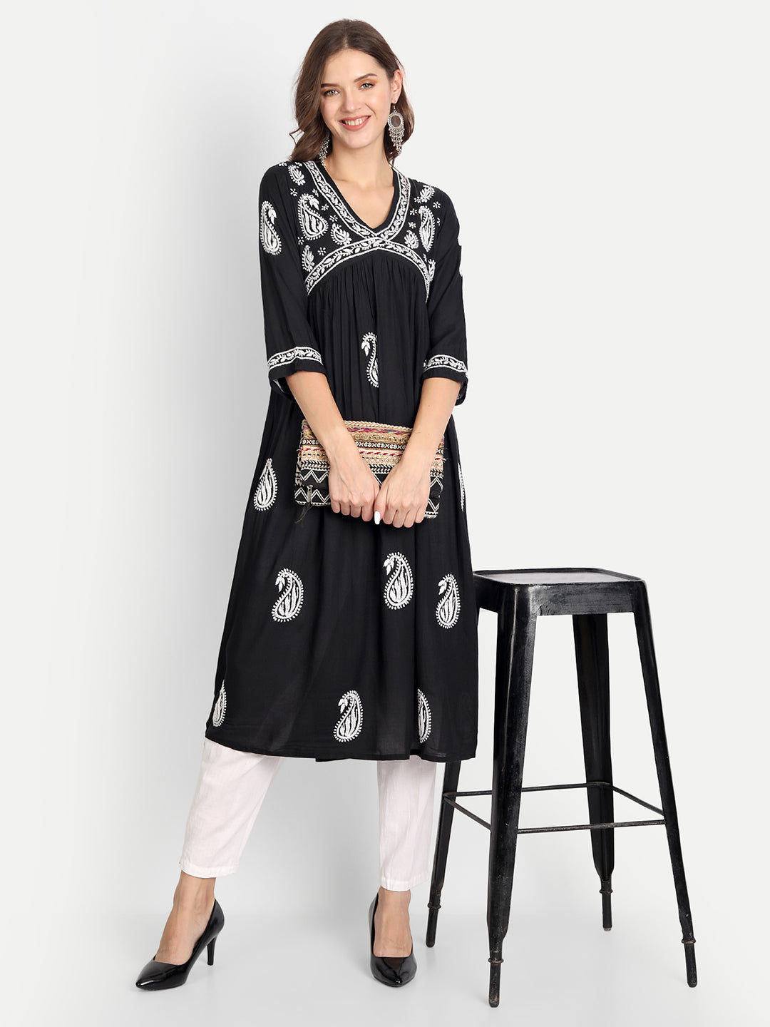 Lucknow Chikankari Hand Embroidered Long kurta for Women  Modal Cotton