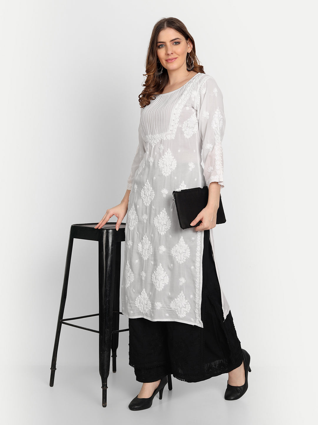 Chikankari Hand Embroidered Layered Palazzo Cotton Black