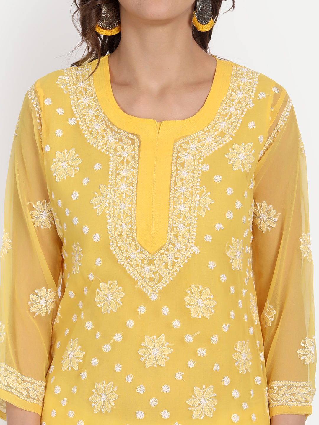 Lucknow Chikankari Hand Embroidered Kurta with Matching Inner, Georgette