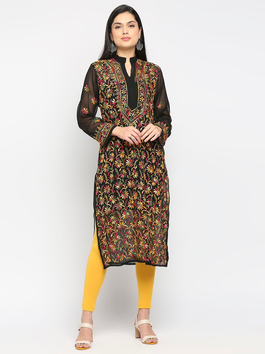 Lucknow Chikankari Hand Embroidered Long Kurti for Women, Plus Sizes