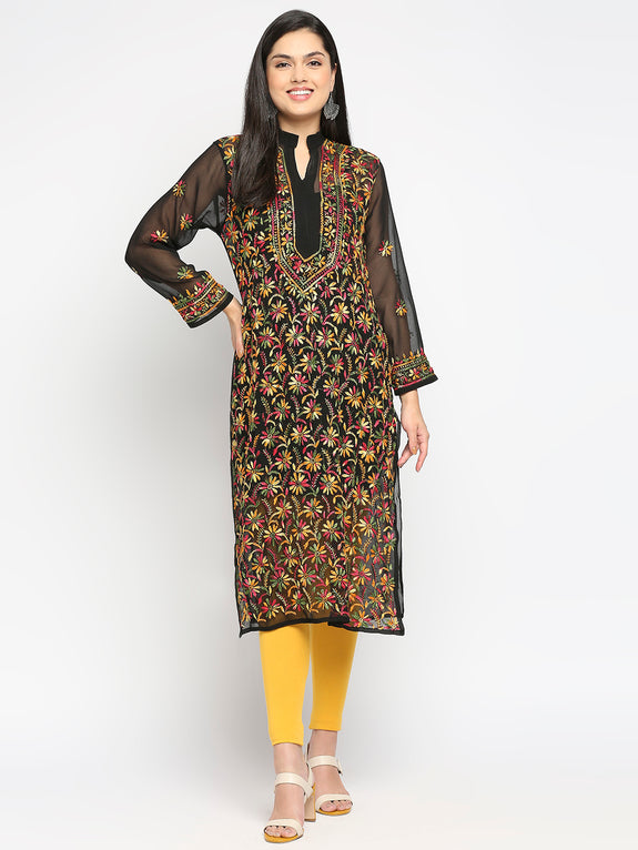 Lucknow Chikankari Hand Embroidered Long Kurti for Women, Plus Sizes