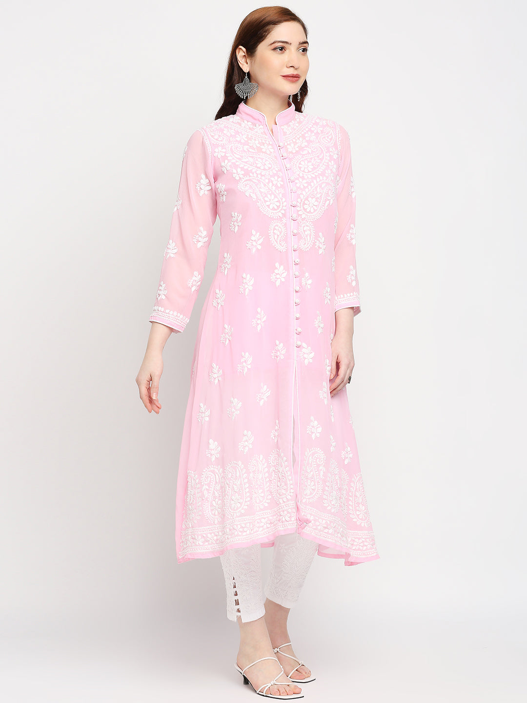 Lucknow Chikankari Hand Embroidered Kurta with Matching Inner, Georgette