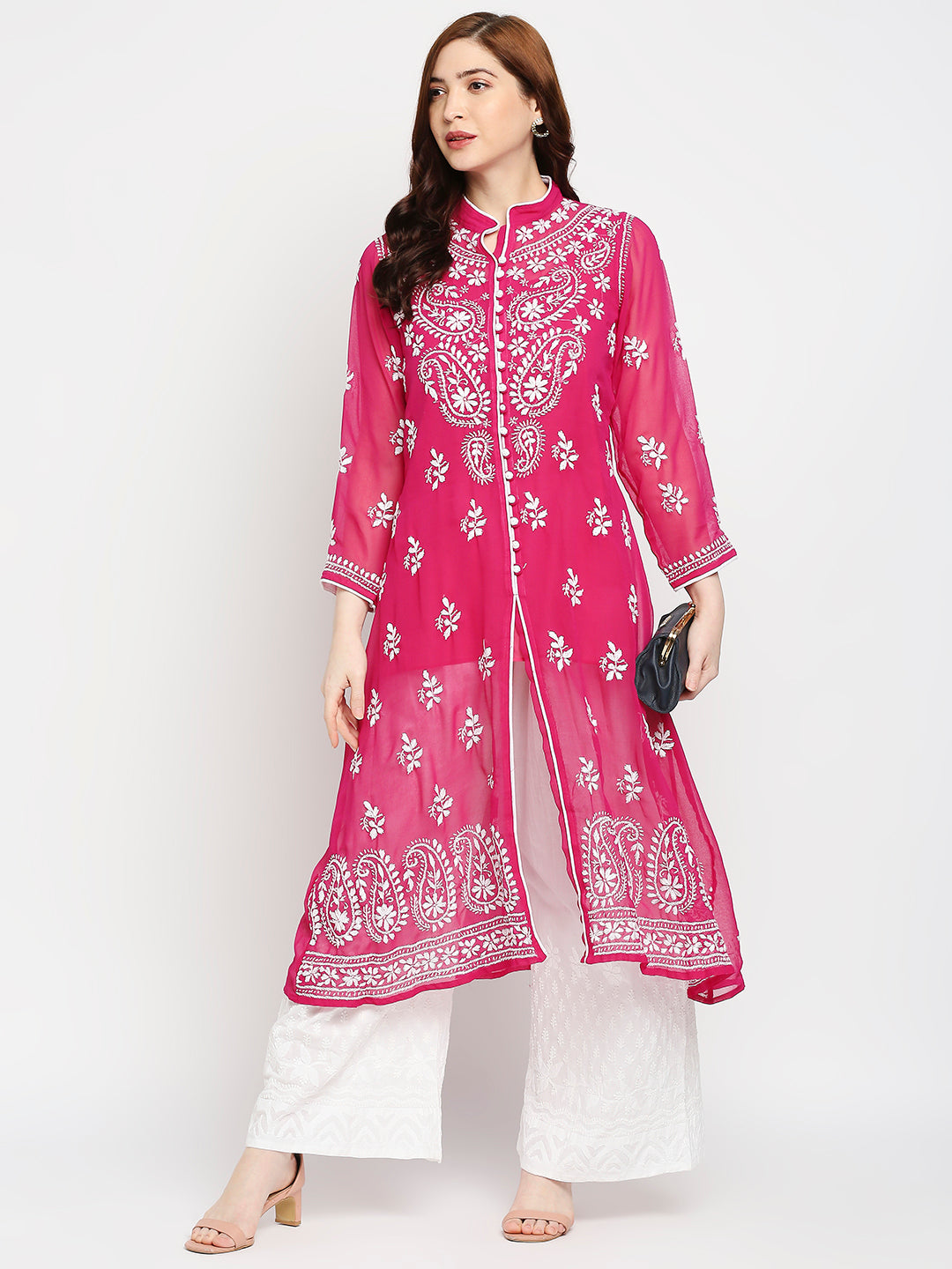 Lucknow Chikankari Hand Embroidered Kurta with Matching Inner, Georgette